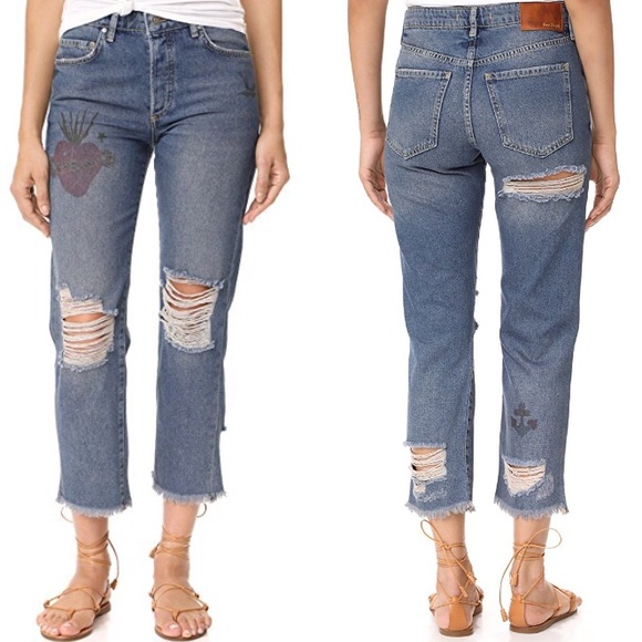 Free People Denim - Free People NWT Tattooed Boyfriend Jeans Crop 30